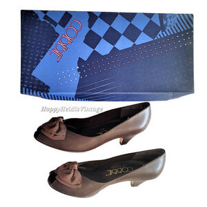 Vintage Cobbie Brown Felicity Dark Academia Open Toe Bow‎ Pump Shoes